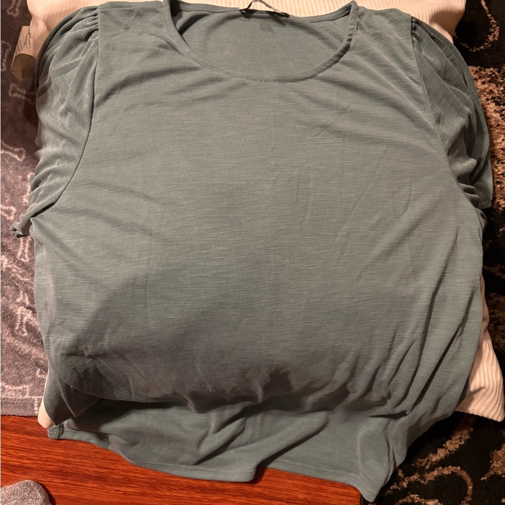 Green Envelope Women's Top in Soft Blue-Green